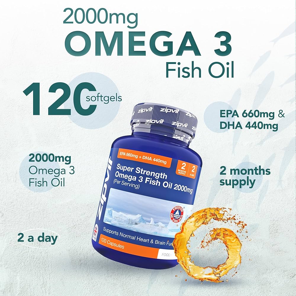 Omega 3 Fish Oil 2000mg, EPA 660mg DHA 440mg per Daily Serving. 120 Capsules (2 Months Supply). Supports Heart, Brain Function and Eye Health