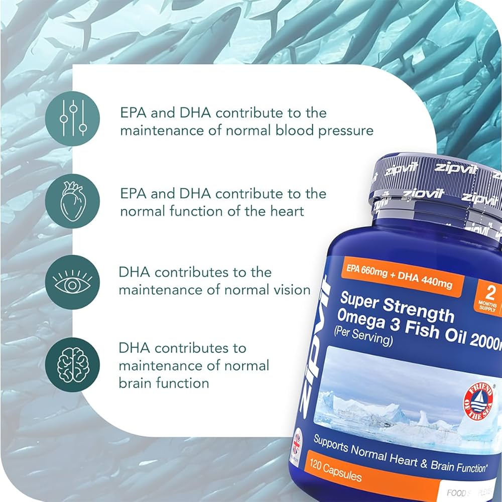 Omega 3 Fish Oil 2000mg, EPA 660mg DHA 440mg per Daily Serving. 120 Capsules (2 Months Supply). Supports Heart, Brain Function and Eye Health
