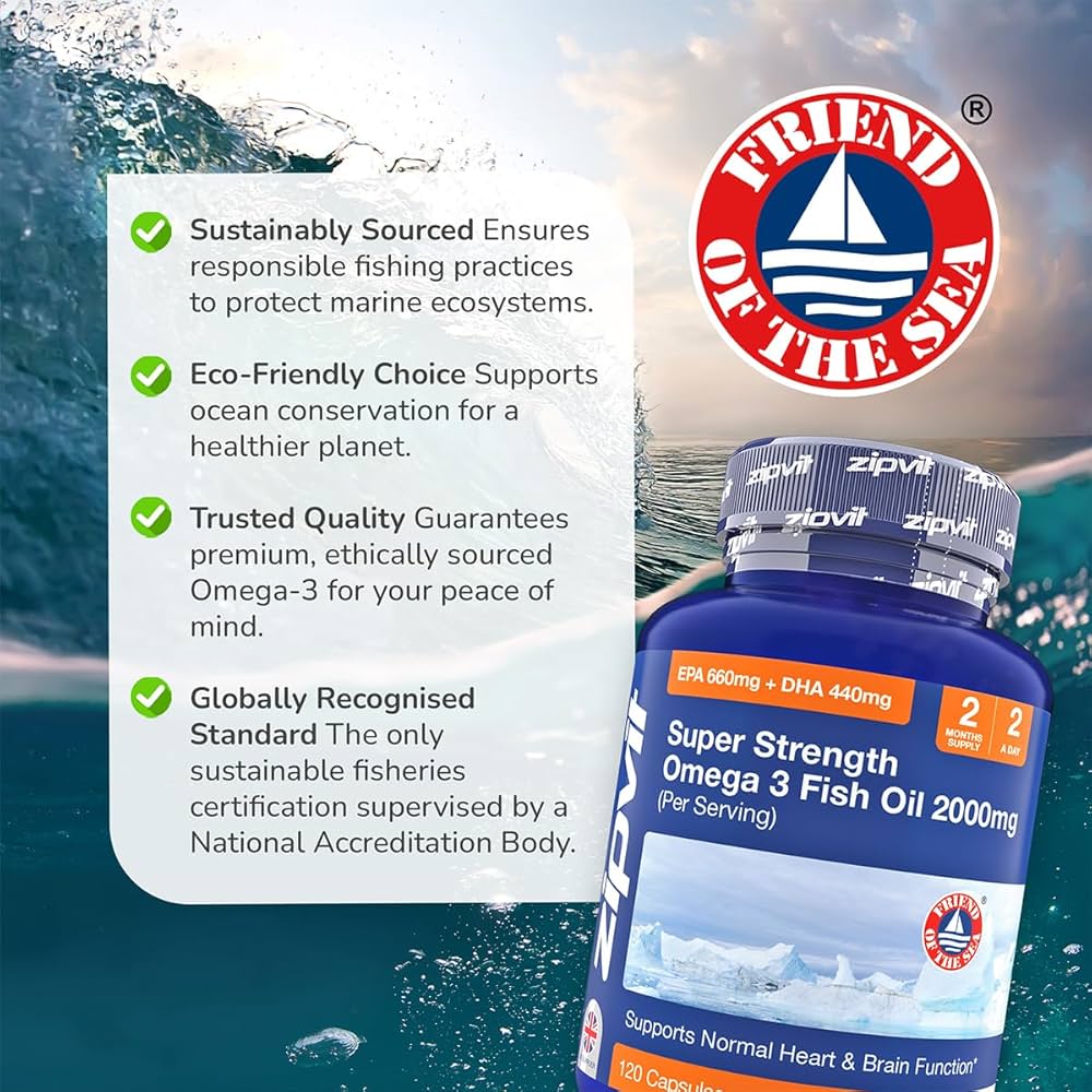 Omega 3 Fish Oil 2000mg, EPA 660mg DHA 440mg per Daily Serving. 120 Capsules (2 Months Supply). Supports Heart, Brain Function and Eye Health