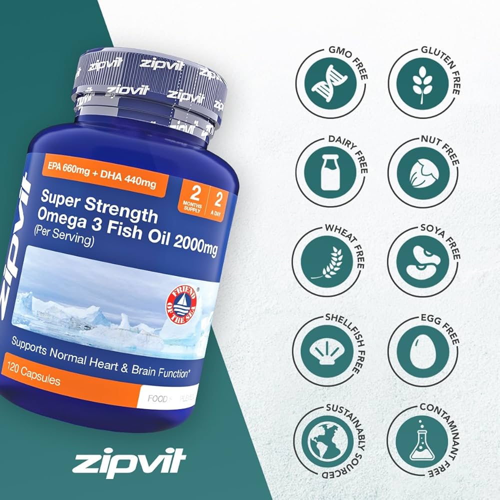 Omega 3 Fish Oil 2000mg, EPA 660mg DHA 440mg per Daily Serving. 120 Capsules (2 Months Supply). Supports Heart, Brain Function and Eye Health