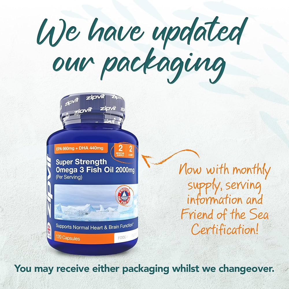 Omega 3 Fish Oil 2000mg, EPA 660mg DHA 440mg per Daily Serving. 120 Capsules (2 Months Supply). Supports Heart, Brain Function and Eye Health