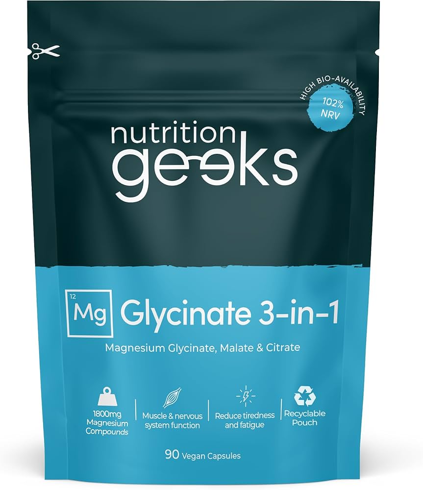 Magnesium Glycinate 3-in-1 Complex - 1800mg Supplements as Bisglycinate, Citrate & Malate 90 Vegan Capsules, Triple High Absorption 384mg Elemental, UK