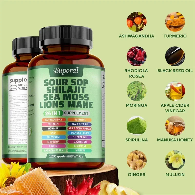24-In-1 Soursop Supplement - Improve Skin Health, Promote Energy, Immunity, Promote Digestion, Maintain Overall Health