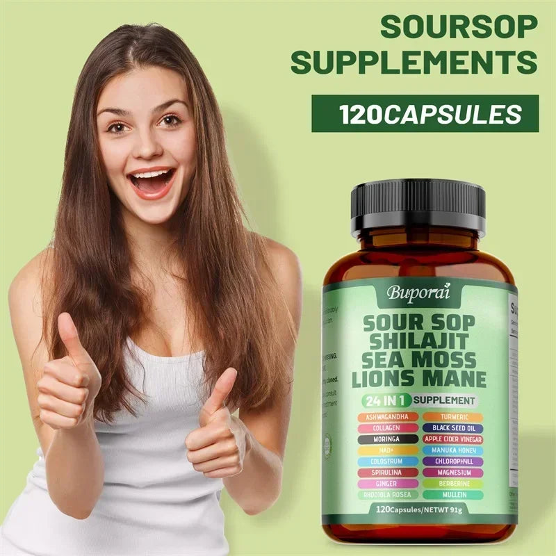 24-In-1 Soursop Supplement - Improve Skin Health, Promote Energy, Immunity, Promote Digestion, Maintain Overall Health