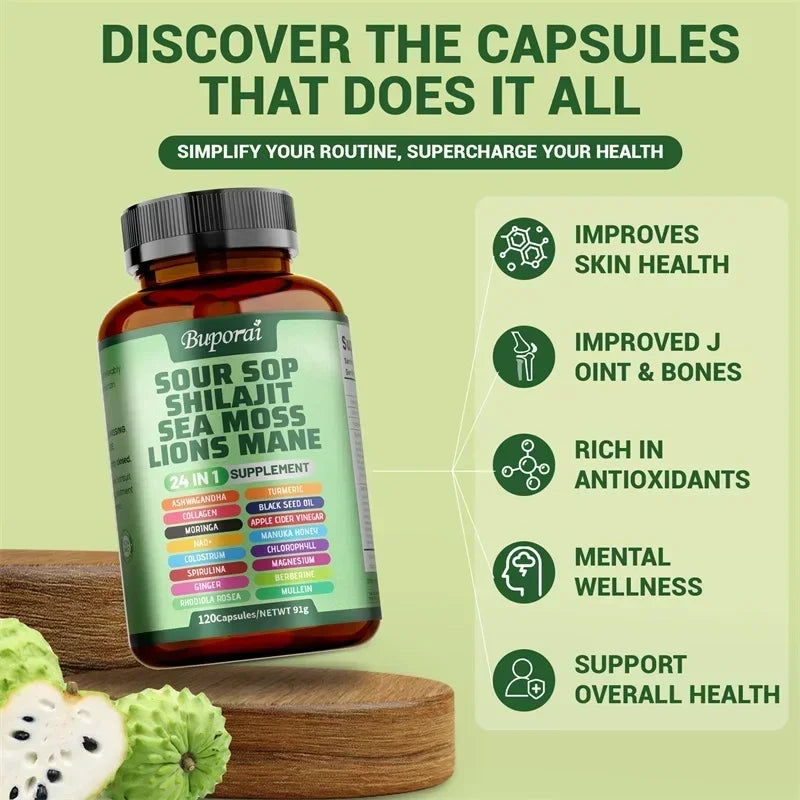 24-In-1 Soursop Supplement - Improve Skin Health, Promote Energy, Immunity, Promote Digestion, Maintain Overall Health